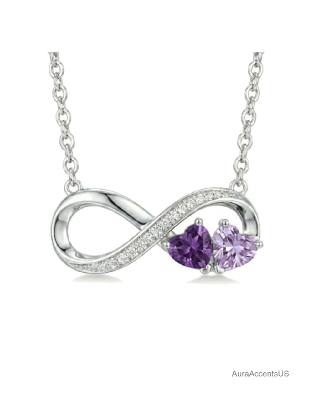 18K White Gold Plated Infinity Birthstone Necklace Heart Pendant Jewelry Gift